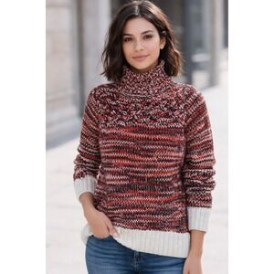 LOFT Turtleneck Sweater Womens Small Red Black White Cabin Core